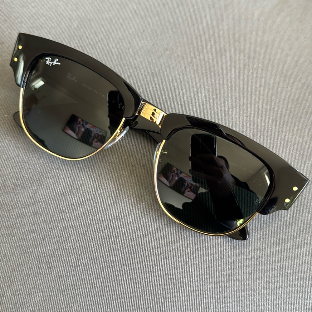 Ray-Ban Mega Clubmaster Polished Black on Gold Sunglasses Nonprescription